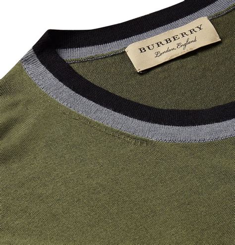 burberry slim-fit logo-embroidered cotton and silk-blend sweater|Burberry cotton t shirts.